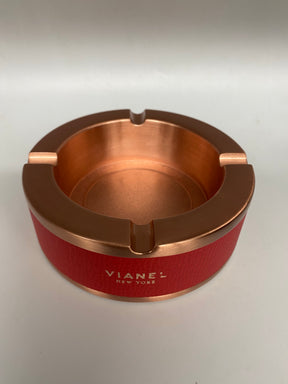 VIANEL ROSE GOLD COLORED ASHTRAY W/ RED CALFSKIN WRAP  *** CLOSEOUT***