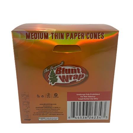 BLUNT WRAP BRAND PAPER CONES GOLD 1 1/4 MEDIUM THIN 30 CT BOX 6 CONES PER PK