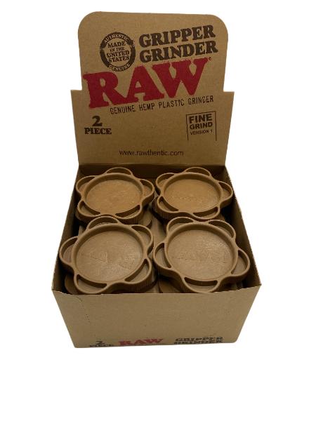 RAW 2 PC HEMP PLASTIC FINE GRIND GRIPPER GRINDER 12CT DISPLAY