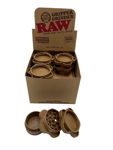 RAW 3 PC HEMP PLASTIC FLUFFY GRIND GRIPPER GRINDER 8 CT DISPLAY