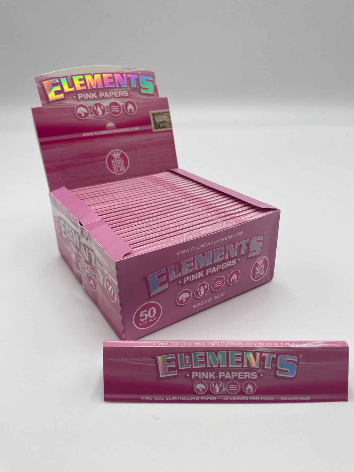Elements Pink King Size Slim Rolling Papers 50 ct  Box