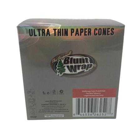 BLUNT WRAP BRAND PAPER CONES SILVER K/S ULTRA THIN 30 CT BOX 3 CONES PER PK