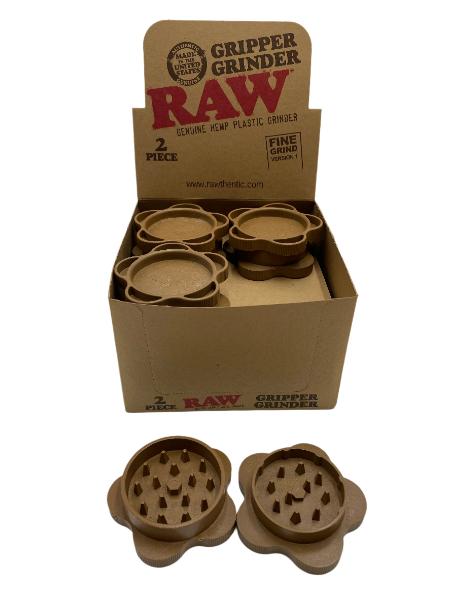 RAW 2 PC HEMP PLASTIC FINE GRIND GRIPPER GRINDER 12CT DISPLAY