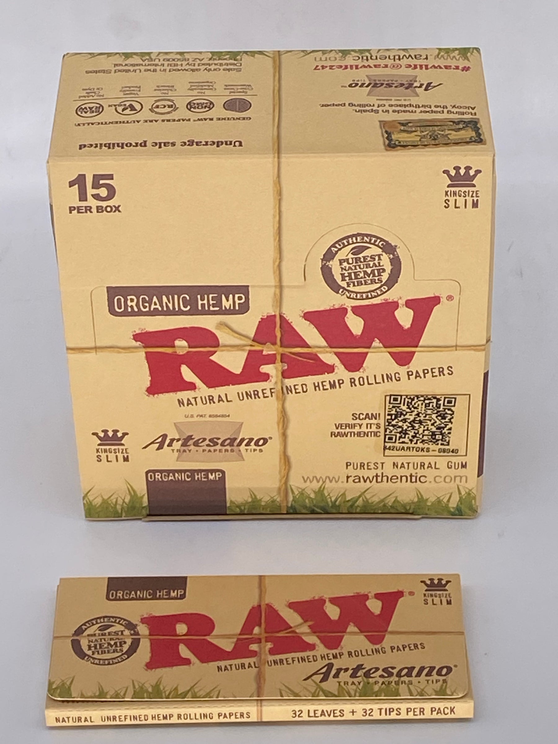 RAW Organic Artesano King Size Slim Papers 15 CT Box