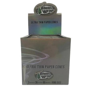 BLUNT WRAP BRAND PAPER CONES SILVER K/S ULTRA THIN 30 CT BOX 3 CONES PER PK