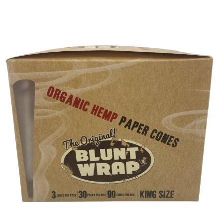 BLUNT WRAP BRAND PAPER CONES ORGANIC HEMP K/S 30 CT BOX 3 CONES PER PK