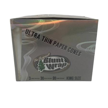 BLUNT WRAP BRAND PAPER CONES SILVER K/S ULTRA THIN 30 CT BOX 3 CONES PER PK