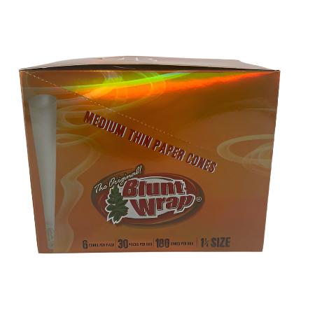 BLUNT WRAP BRAND PAPER CONES GOLD 1 1/4 MEDIUM THIN 30 CT BOX 6 CONES PER PK