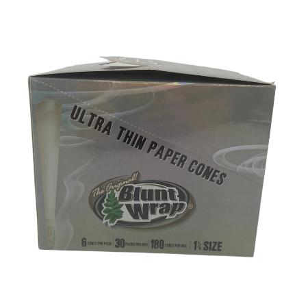 BLUNT WRAP BRAND PAPER CONES SILVER 1 1/4 ULTRA THIN 30 CT BOX 6 CONES PER PK