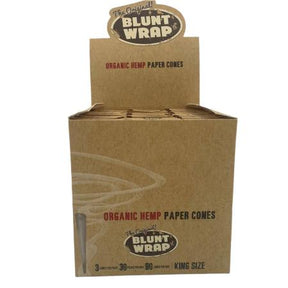 BLUNT WRAP BRAND PAPER CONES ORGANIC HEMP K/S 30 CT BOX 3 CONES PER PK