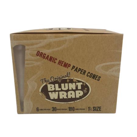 BLUNT WRAP BRAND PAPER CONES ORGANIC HEMP 1 1/4 30 CT BOX 6 CONES PER PK