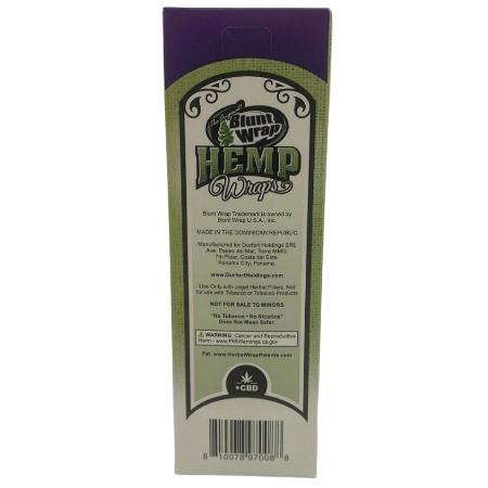 BLUNT WRAP HEMP WRAP GRAPE W/ TIP & CBD 15 CT BOX 4 WRAPS PER PK