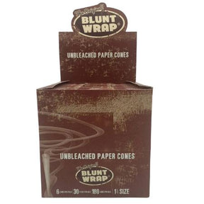 BLUNT WRAP BRAND PAPER CONES UNBLEACHED 1 1/4 30 CT BOX 6 CONES PER PK